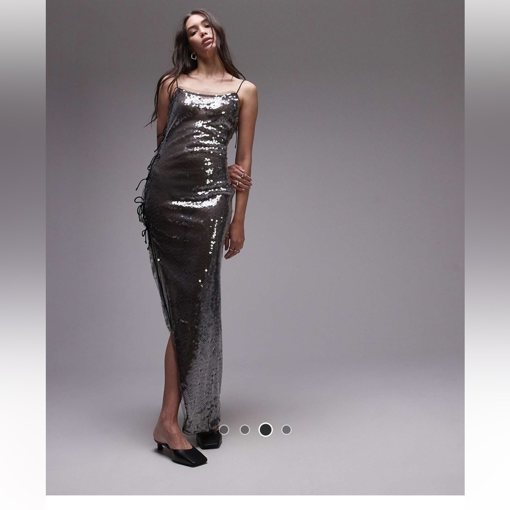 Topshop Silver Sequin see threw Maxi Dress size 12